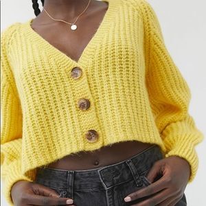 NWT UO Yellow Hayley Button-Front Cropped Cardigan